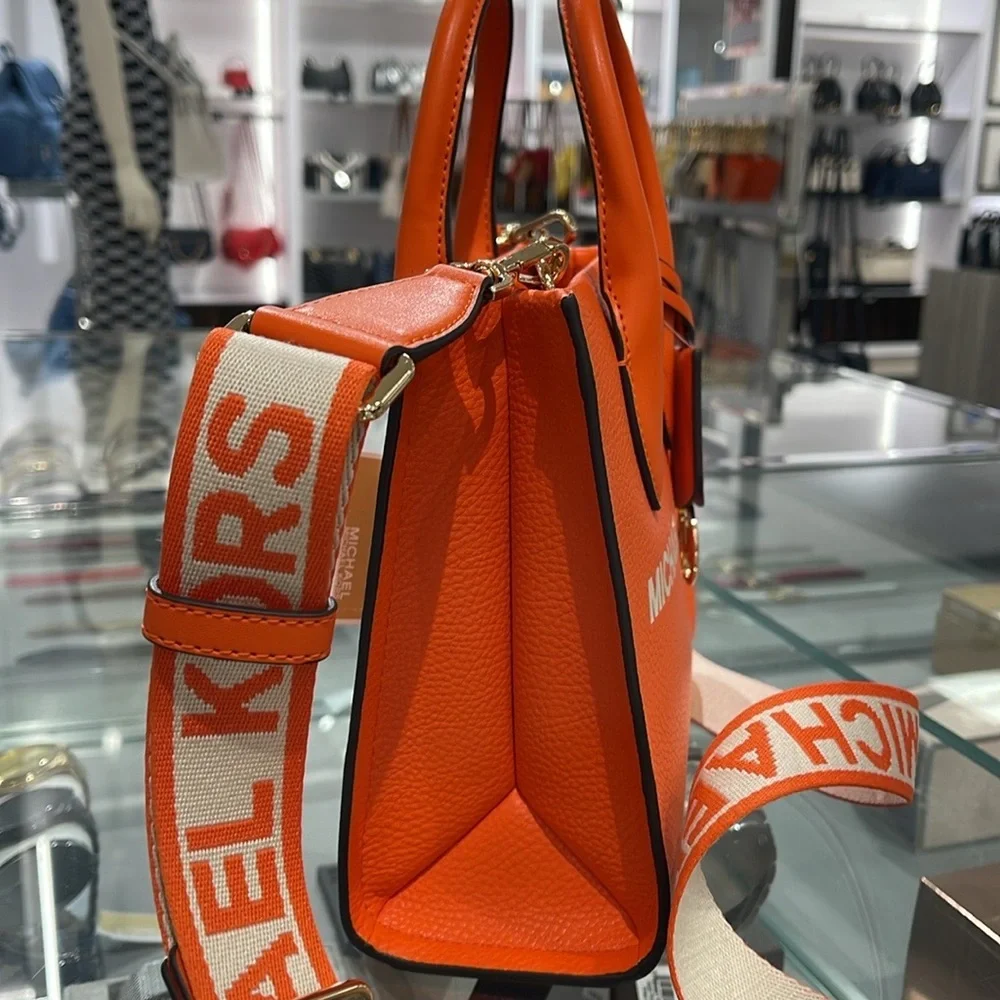 Michael Kors Mirella Small Pebbled Leather Shopper Top Zip Crossbody XBODY Poppy